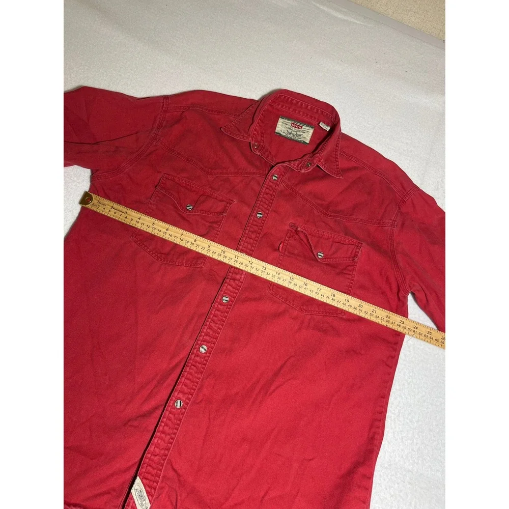 Vintage 90s Levis Modern Authentics Red Western Pearl Snap Retro Shirt Cotton